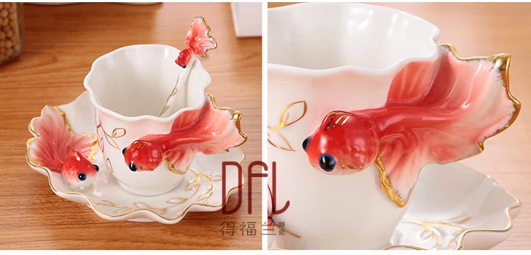 Золотая рыбка эмалированная чашка для кофе фарфоровая кружка и чашки костюм креативный свадебный подарок керамическая чашка Европейский костяной фарфор чашка