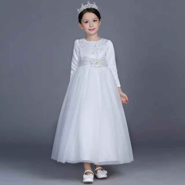 Simple White Long Flower Girl Dresses