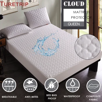 Turetrip-Protector de colchón impermeable Jacquard Cloud, cubierta de colchón de ajuste perfecto, lavable a máquina, colchón plegable