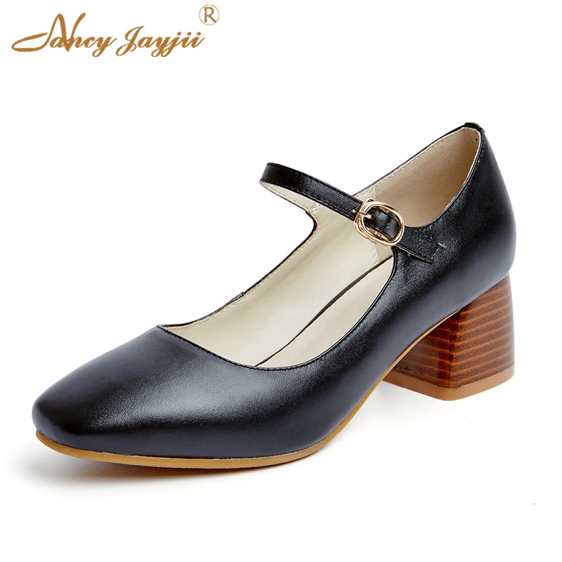 Mary Janes Black Red Beige Genuine Leather Concise Women Pumps Lady