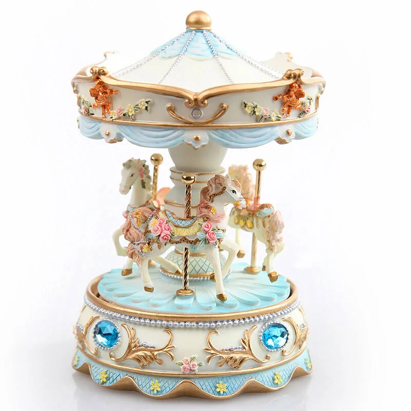 

Gems Carousel Ceramics Classic Tracks Music Box with 3 Horses Rotating is a beautiful gift for children's birthday gifts