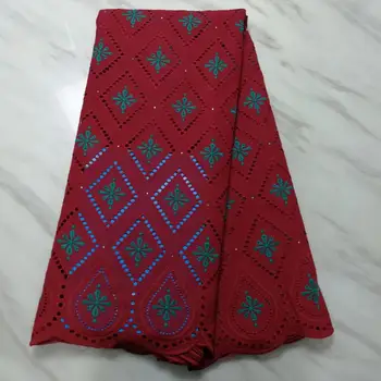 

High Quality Embroidery Africna Cotton Lace With Stones French Lace Fabric Fashion Swiss Voile Lace in Switzerland 5 Yard