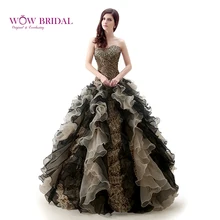 Wowbridal Сексуальная Печати Леопарда Quinceanera Платье Без Бретелек Блесток Бисера Органзы Многоуровневое Ruffles Бальное платье для 18