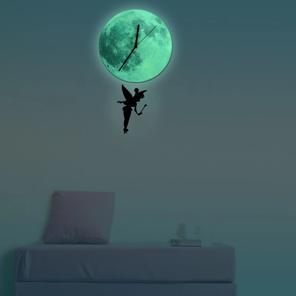 Funlife fairy Glowing Moon Pendulum Clock,Glow in the Dark moon Wall