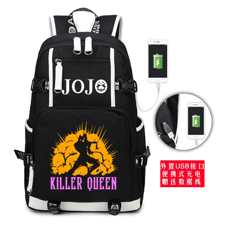 

WISHOT JoJo Bizarre Adventure Backpack KILLER QUEEN bag travel School Bag Casual USB Charging Laptop Luminous Bags
