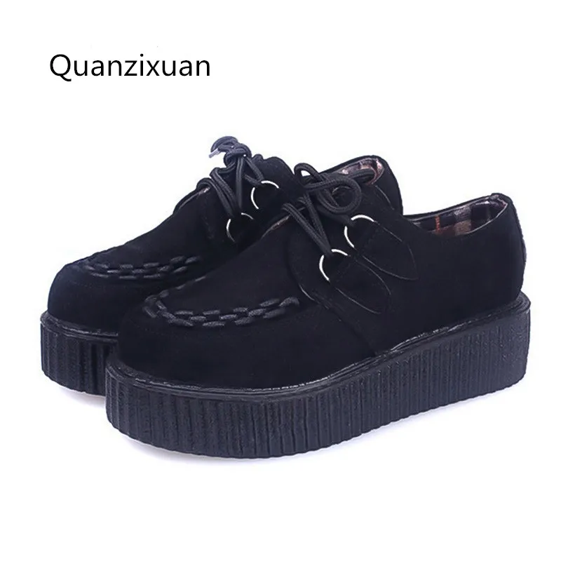 

Creepers Women Shoes women flats Lace-up Creepers Platform Shoes Suede comfort ladies shoes Black espadrilles female plus size