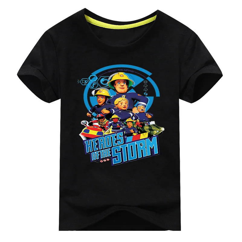 Лидер продаж, детские футболки с рисунком пожарного Сэма, одежда для детей, футболки с короткими рукавами футболка из хлопка для мальчиков и девочек, костюм, DX008 - Цвет: Type2 Black