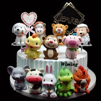 

baby kids toys gift birthday cake decorating mouse cow tiger rabbit dragon snake sheep horse monkey chick pig dog cake topper