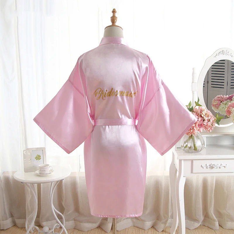 Женский шелковый атлас невесты халат пикантные Короткие свадебные кимоно халаты честь мать пеньюар для невесты ночная рубашка