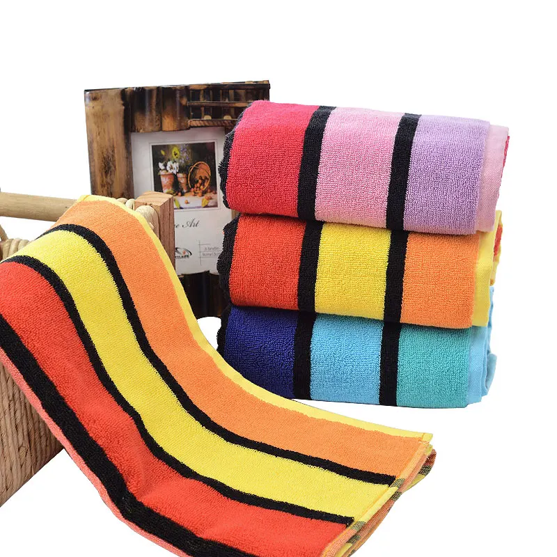 

2019 Cotton Soft Smooth Towel Fashion Multicolor Striped Absorbent Face Towel Conventional Unisex Towels Bathroom