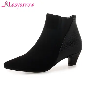 

Lasyarrow Stretch Boots Med Heels Thick Heel Ankle Boots For Women Snake skin Print Leather Fashion Martin Chelsea Short Boots