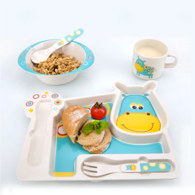 2017 Brand New Bamboo Tableware For Children Baby Feeding Set Plate Bowl Cup Fork Spoon Infant Dishes Baby Dinnereware Food Sets (11)