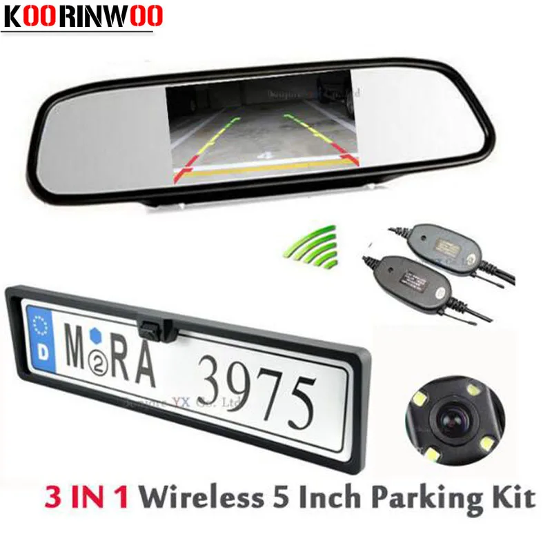 

Genuine KOORINWOO Parking System HD 5" TFT 800*480 Mirror Monitor For Car Wireless Europe License Plate Frame Rear view Camera