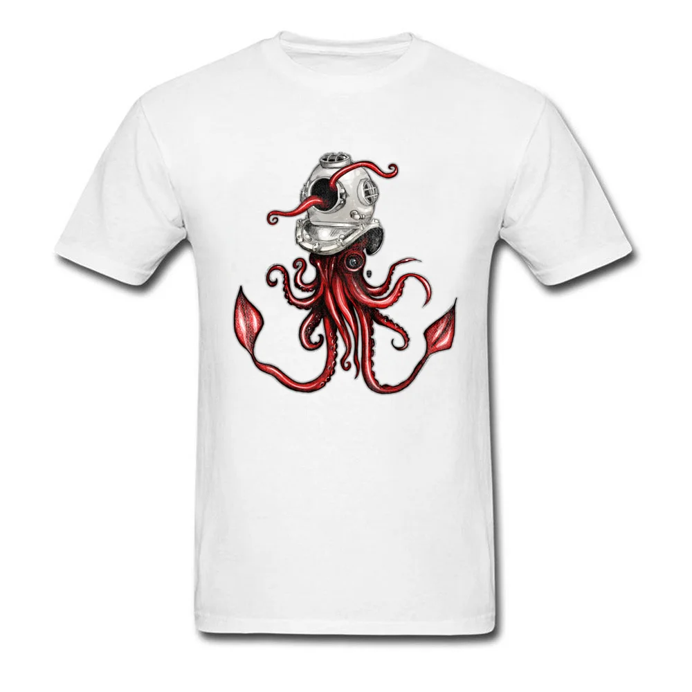 Squid with Diving Helmet 100% Cotton Boy Short Sleeve Tees Print Summer Fall Top T-shirts 3D Printed T-shirts Latest Crew Neck Squid with Diving Helmet white