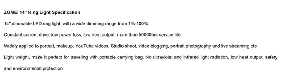 ZOMEI 1" Диммируемый светодиодный студийный кольцевой светильник фотографический светильник ing макияж лампа для камеры фото телефон селфи Youtube видео съемки