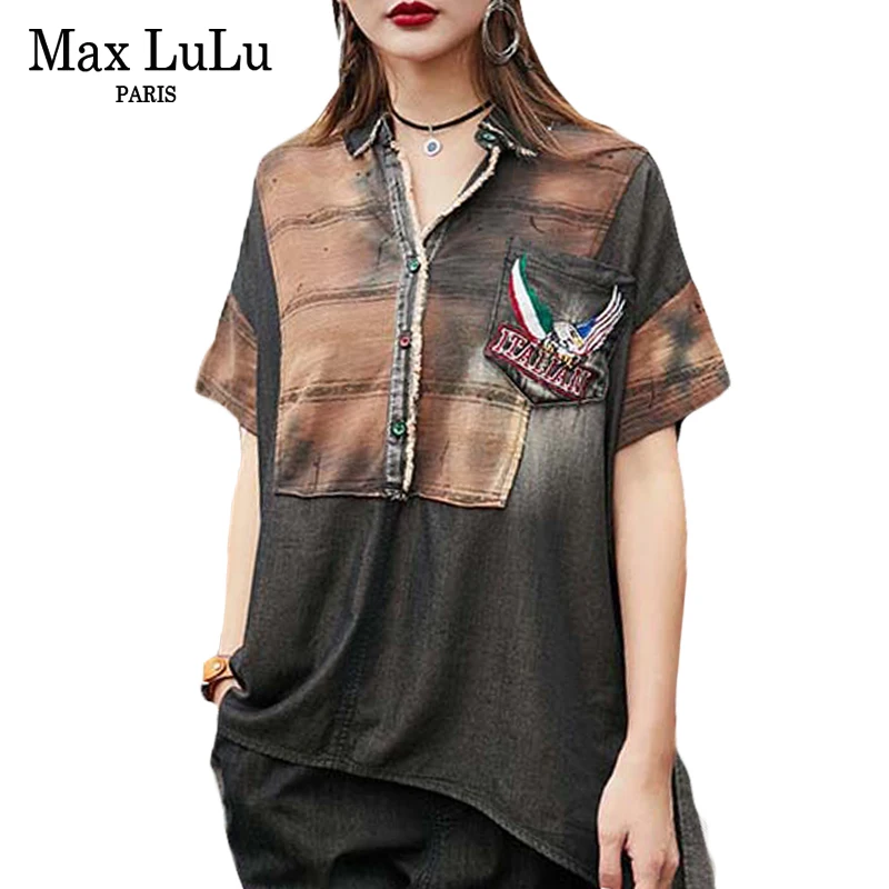 Tanie Max LuLu Lato Luksus W Stylu Vintage Marki Dziewczyny Punk Topy I bluzki Damskie Denim Długie Koszule Casual Kobieta Odzież Plus Size Blusas