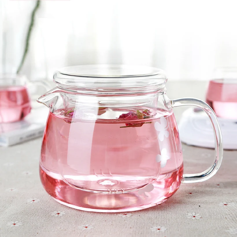 Hot Sale New Arrival 500ML Heat Resistant Hyaline Glass Teapot Coffee Tea Set Office Flower Tea