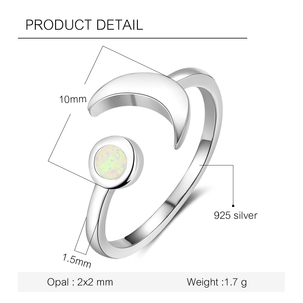Adjustable Ring Moon Shape Opal Stone 925 Sterling Silver Women's Rings Fashion Party Jewelry For Women (JewelOra RI103292)