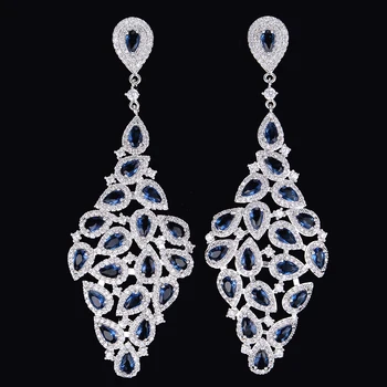 

78MM High Quality Tone Geometry Rhombus Hollow Waterdrop Drop Dangle Long Earrings For Women Wedding Bridal Jewelry