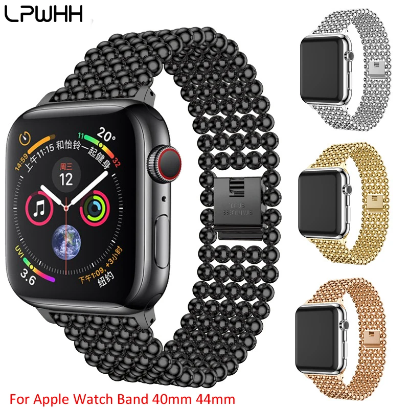 

LPWHH Stainless Steel Beaded Watch Band for Apple Watch 4 Round Beads Metal Chain Wristband IWatch Series 4 3 2 1 Strap 22mm