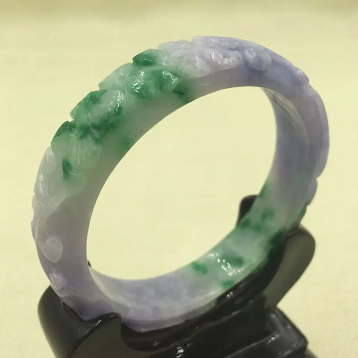 

1708 Chinese Hand-carved Lavende Purple Green Jadeite Jade Bangle Bracelet 60mm 28% 10.13