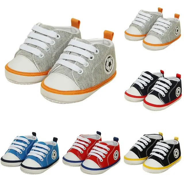 US $2.22 Newest 0-18 Month Unisex Kids Baby Soft Soled Crib Sports Shoe Laces Up Sneakers Walking Prewalker