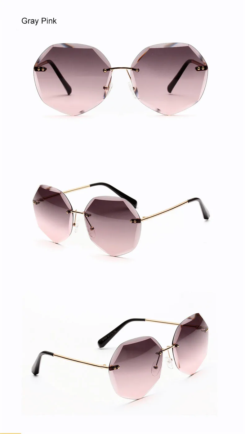 Ретро женские солнцезащитные очки, большие, без оправы, коричневые, градиентные, солнцезащитные очки, роскошные Оттенки для женщин, солнцезащитные очки Oculos 881309
