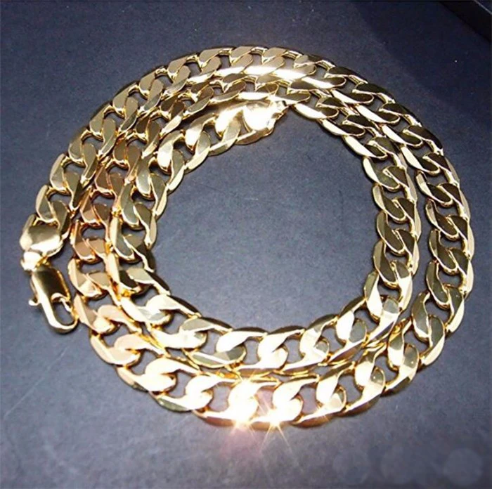 Чистое золото Цвет Мужская цепь ожерелье ювелирные изделия, покрытое 24 К золото 10 мм тяжелое звено цепочка на шею для мужчин 2", 24", 2", 28", 30"