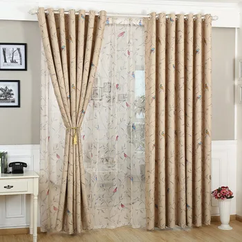 

Rustic Flower Bird Blackout Coffee Curtains For Living Room Green Fabric Curtain For Kids Bedroom Cartoon Tulle Curtain