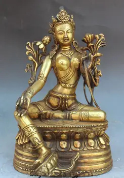 

Tibetan Buddhism Bronze Gilt Seat Green Tara Kwan-yin Goddess Buddha Statue