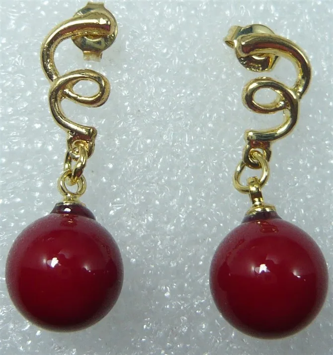 

2 mental colors wholesale factory price 18kgp/silver plated 10mm red shell pearl earrings#402