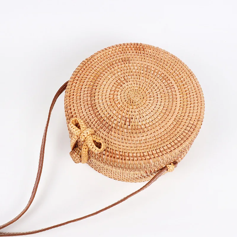 

New Round Straw Bags For Women Summer Beach Shoulder Bag Rattan Handmade Woven Crossbody Circle Bag Bohemia bowknot Handbags