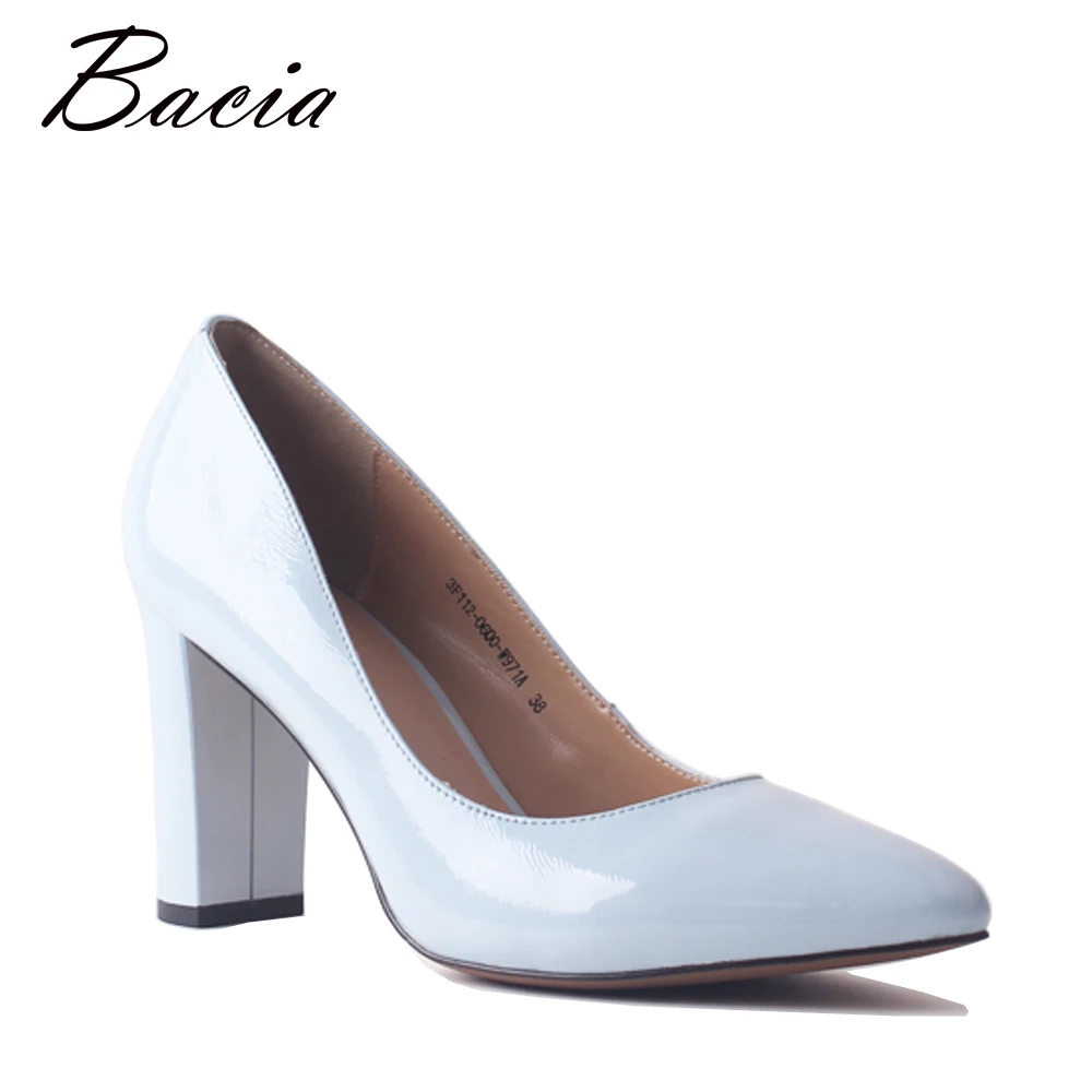 

Bacia Blue Cow Leather Pump Elegant Women Genuine Leather Shoes Fashion Square High Heels Shoes Pointed Toe Handmade Pumps SA090