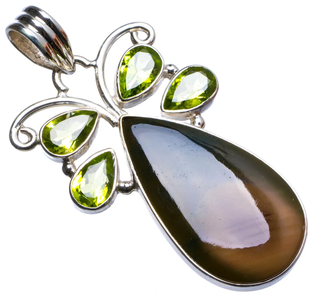 

Natural Imperial Jasper and Peridot Handmade Unique 925 Sterling Silver Pendant 2" X1312