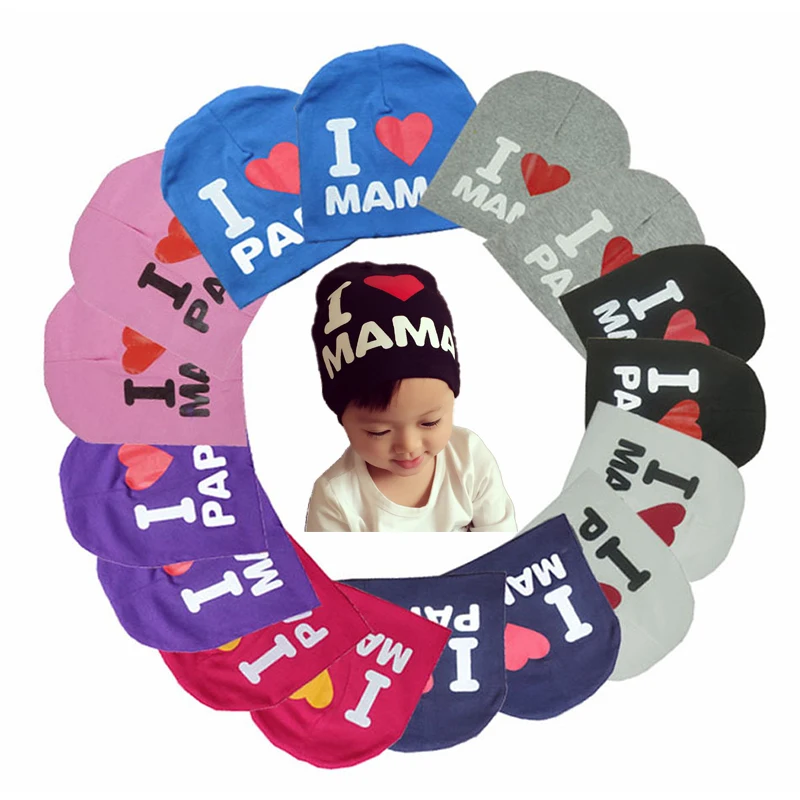 44 Цвета новые хлопковая детская шапка Кепки I LOVE PAPA MAMA принтами зима хлопковые