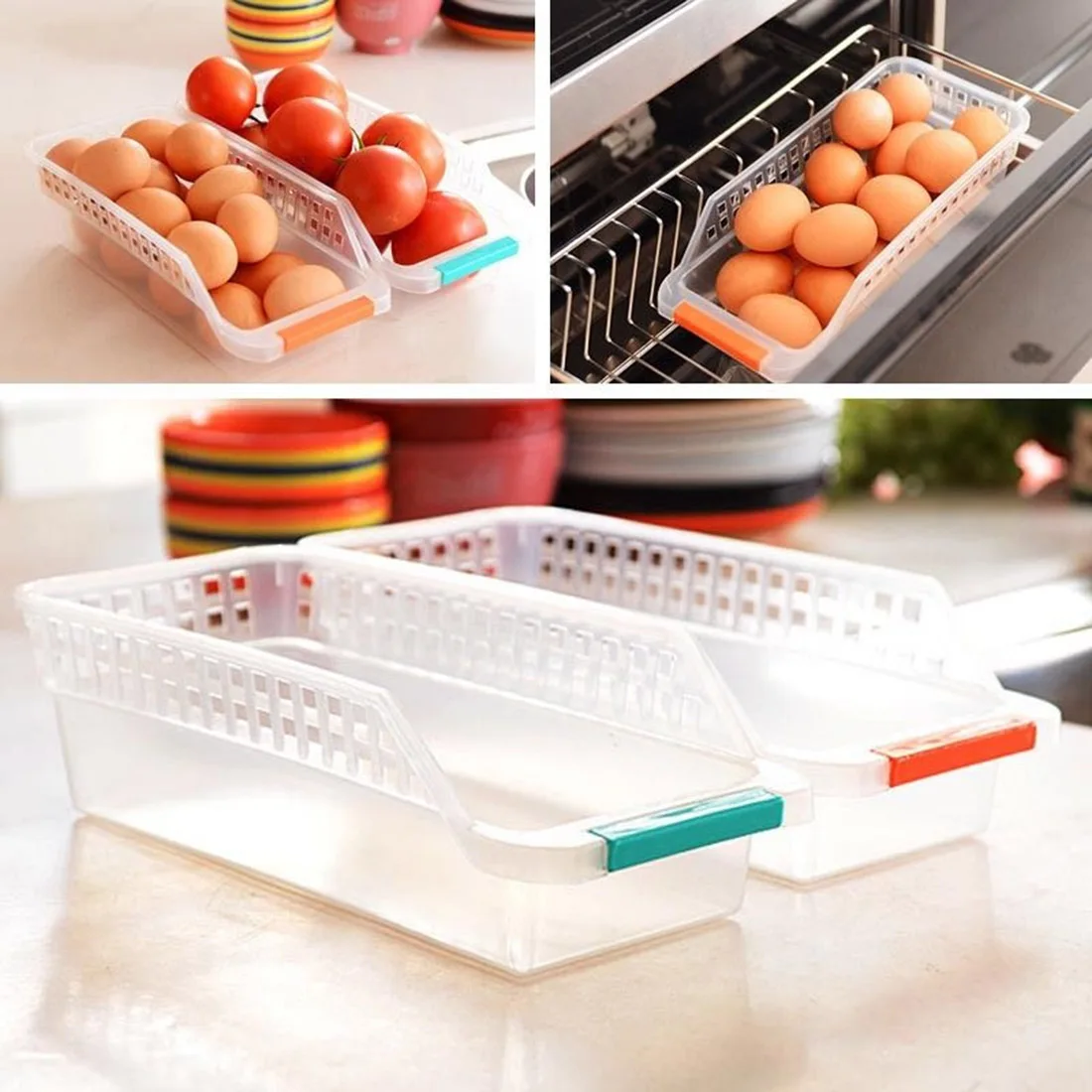 

Kitchen Refrigerator Space Saver Organizer Slide Shelf Rack Food egg Container Holder plastic Storage Box