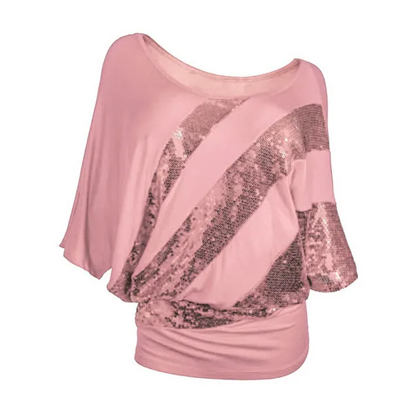 Women's Shimmer Glam Glitter Sequin Sparkle Blouse Party Shiny Batwing