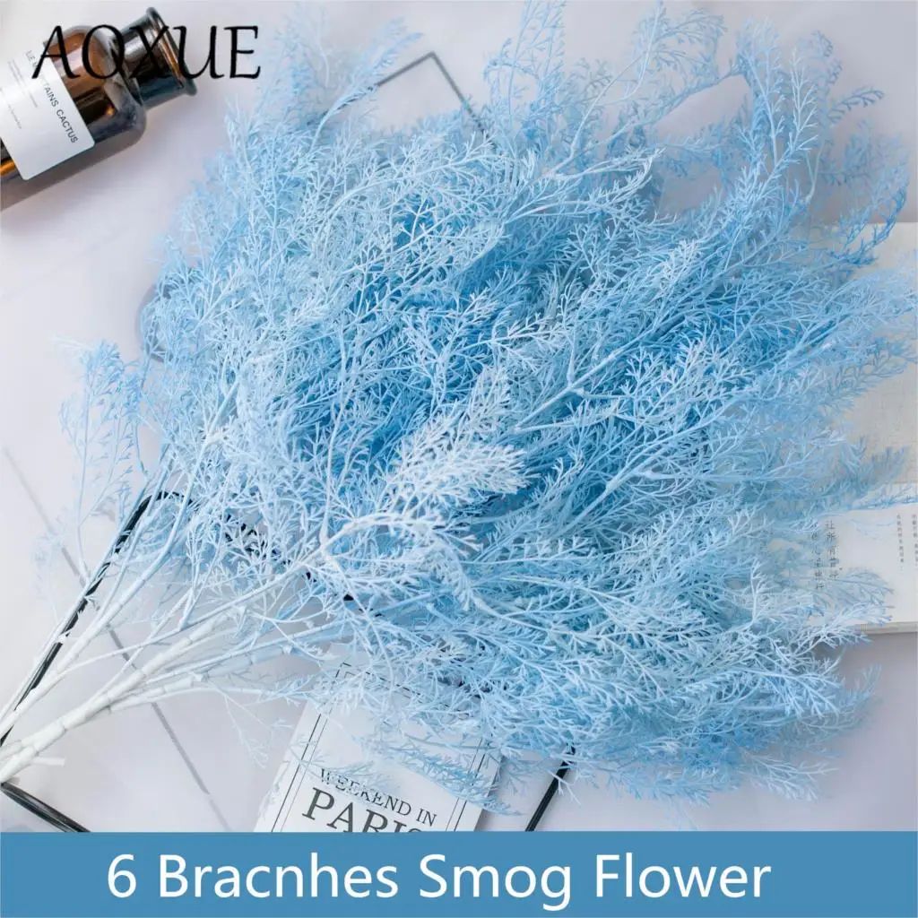 

Nordic artificial plastic 6 branches smog flower wedding decoration flowers row pine needles with grass artificial fake plant