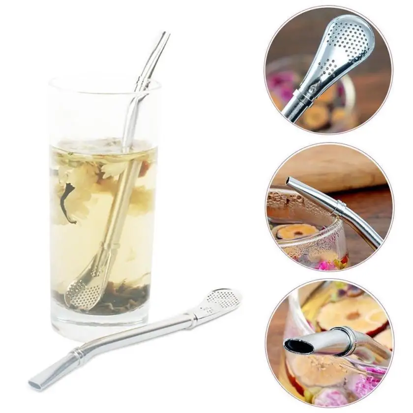 2pcs Stainless Steel Yerba Mate Tea Bombilla Drinking Straw Filter 15