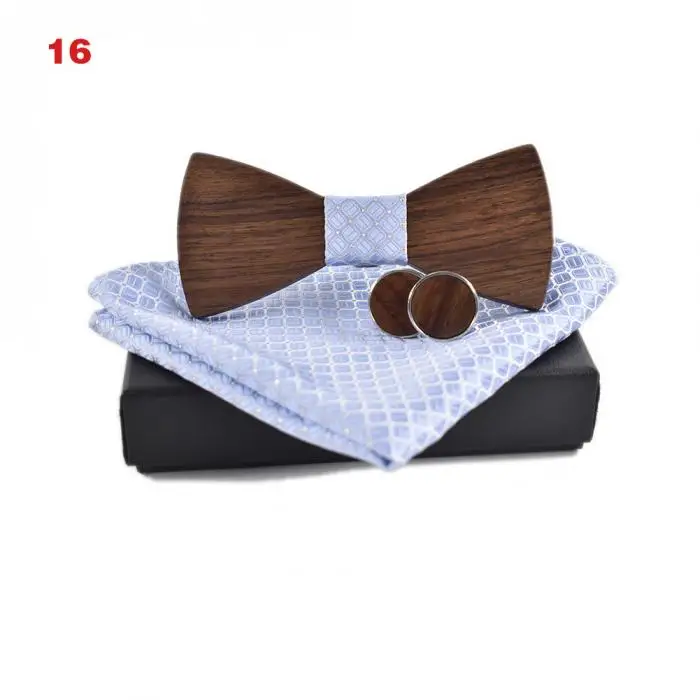 Мужские деревянные галстуки-бабочки ручной работы + запонки + носовой платок, набор аксессуаров для свадебной вечеринки KS-доставка