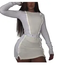 2019 осенний женский короткий топ с длинными рукавами, мини-юбка, комплекты, сексуальный клубный комплект из двух предметов, вязаные Вечерние