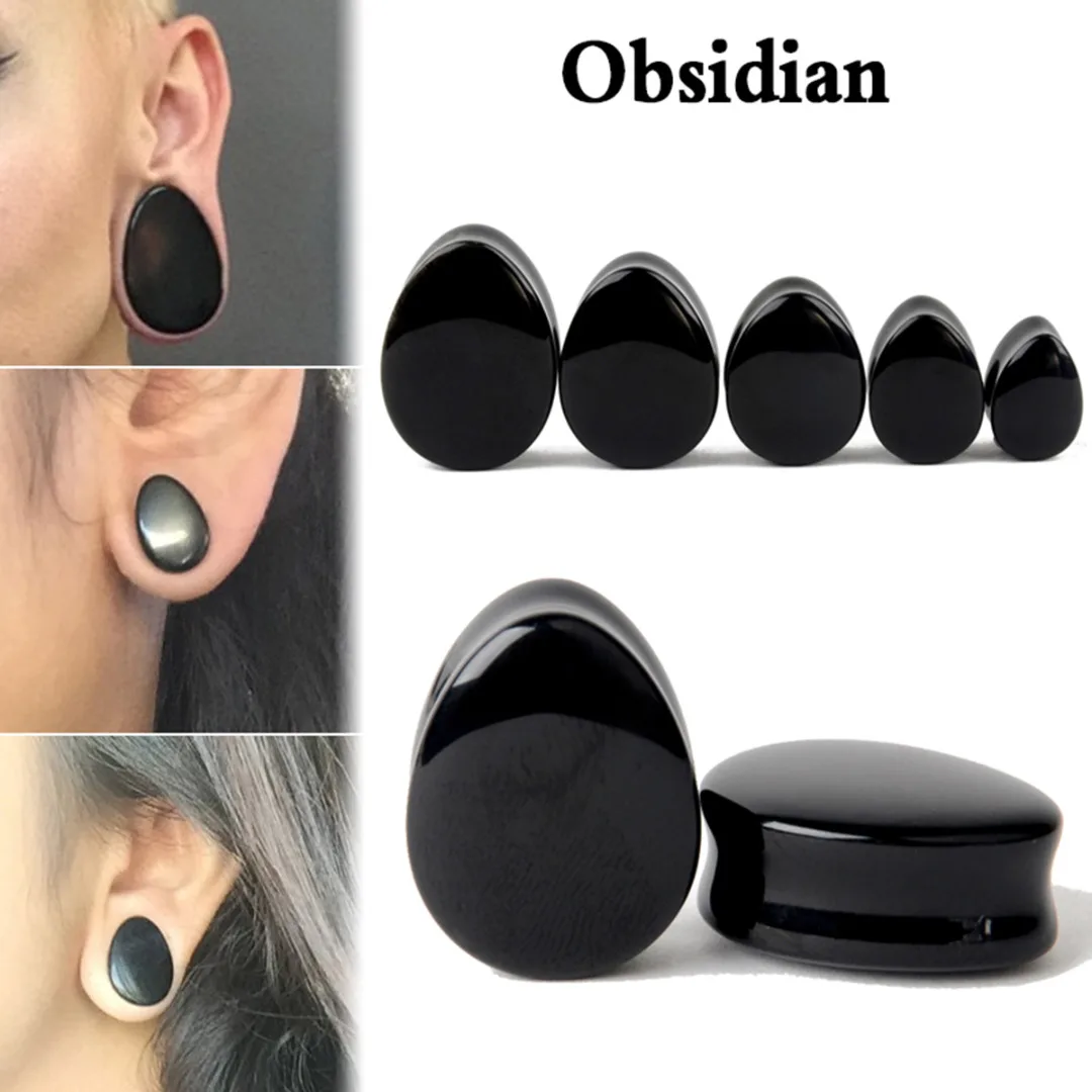 1 Pair Amethyst Natural Stone Teardrop Ear Plugs Tunnel Shellhard Gauges Ear Expanders Stretcher Fashion Body Pircings Jewelry