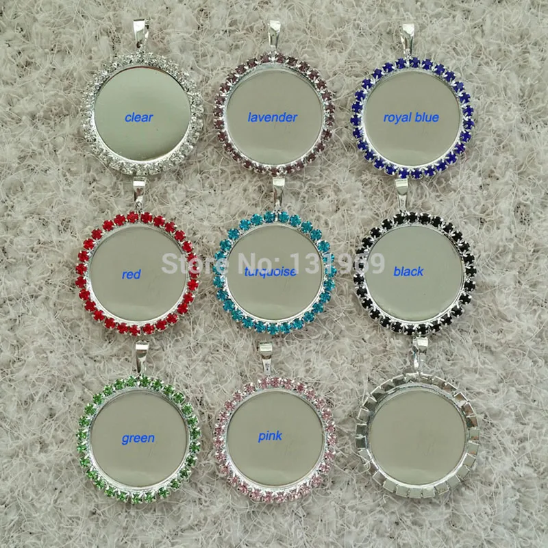 

50 pcs inner 1 " (25mm ) Flattened rhinestone crystal button DIY Round Blank Tray Necklace Pendant Charm For Cabochons Stickers