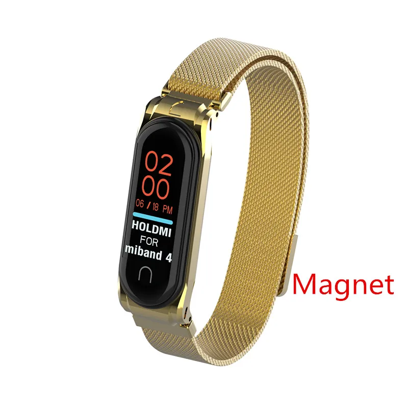 Металлическая пряжка mi Band 4 3 из нержавеющей стали ремешок mi band 4 3 браслет для Xiaomi mi 3 4 магнитный металлический браслет из нержавеющей стали - Цвет: Gold Magnet