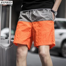 Летние мужские шорты для пляжа обшитые мужские шорты быстросохнущие Свободные повседневные быстросохнущие шорты Лоскутные цветные мужские пляжные шорты Бермуды
