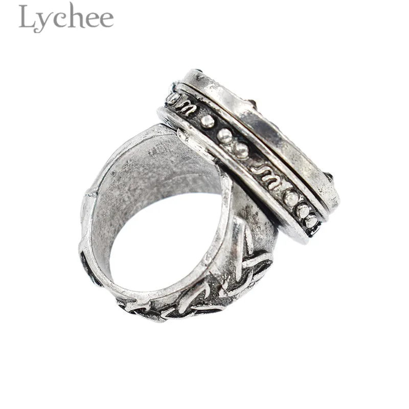 Lychee Vintage Alloy Magic Pentagram Star Unisex Ring Open Cover Antique Silver Color Ring Retro Jewelry for Men Women