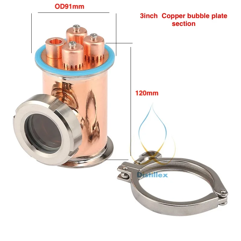Зажим " 76 мм(фланец OD91mm) медный этаж с колпачковой тарелкой для дистилляции. Самогонный аппарат, дистилляции