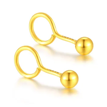

New Style Pure 24k Yellow Gold Women Smooth Small Ball Stud Earrings 0.9-1.1g