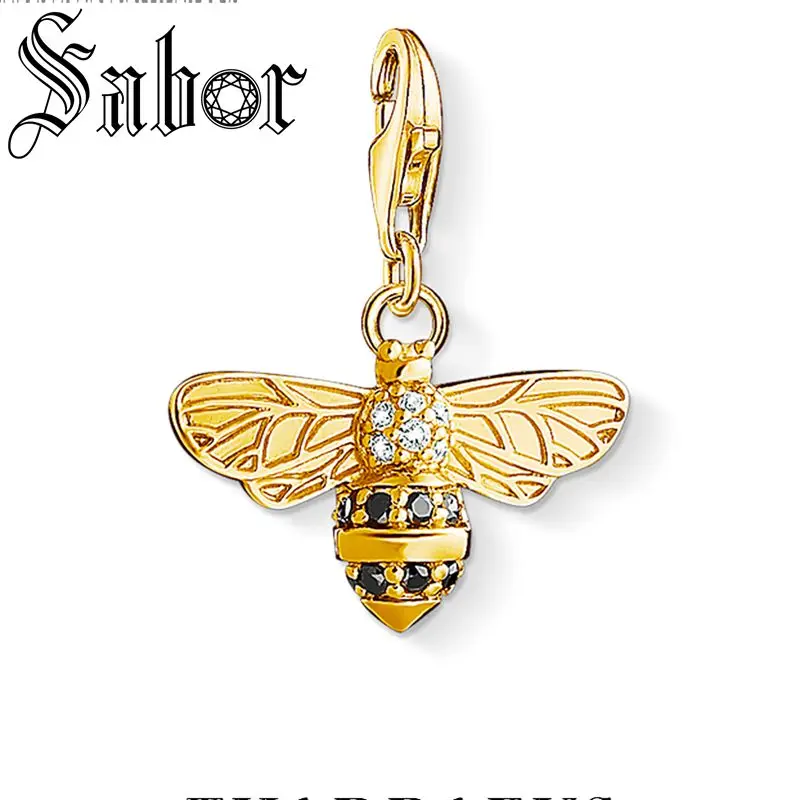 

925 Sterling Silver Lovely Gold Color Bee Animal Pendants Charm for Women Fine Jewelry Fit Bracelet Necklace thomas
