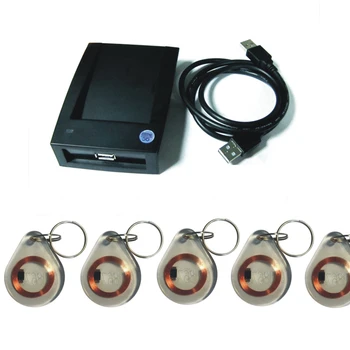 

Wholesale 15 style output format USB port 125KHz EM4100 Proximity RFID Reader / VIP card reader+ 5 Key Tags+(setup software)